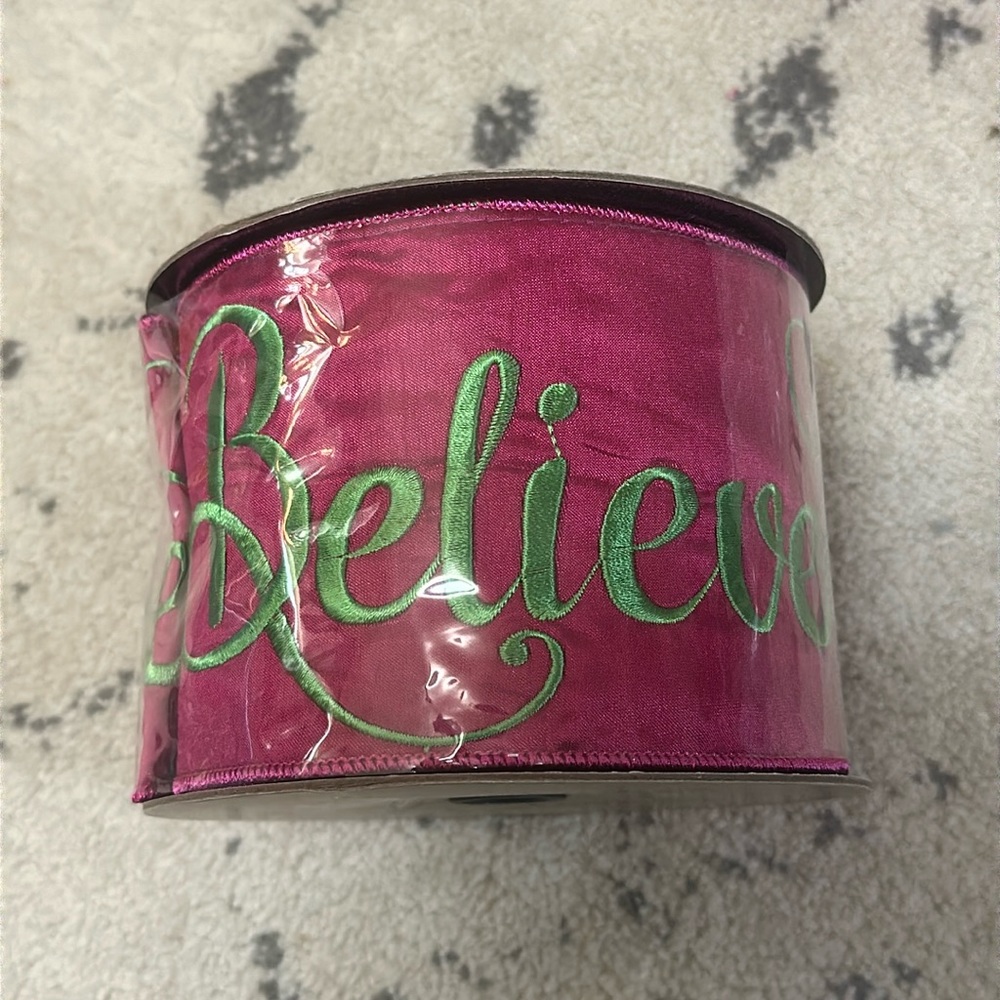 D. Stevens Luxe “Believe” Embroidered Holiday Ribbon.